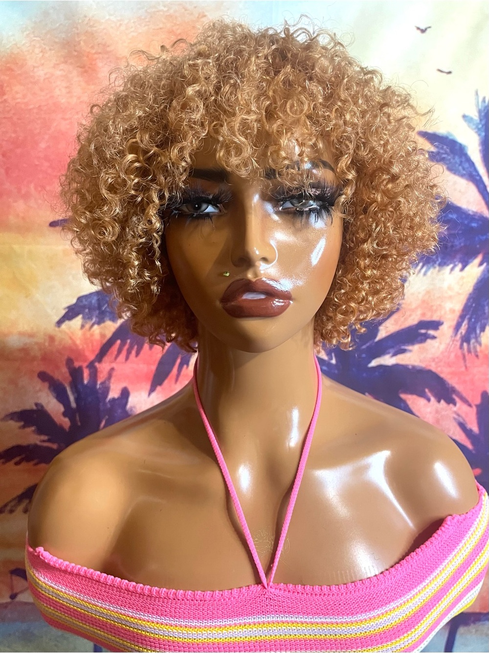 Short Honey Blonde Deep Curly 100% Human Hair Wig